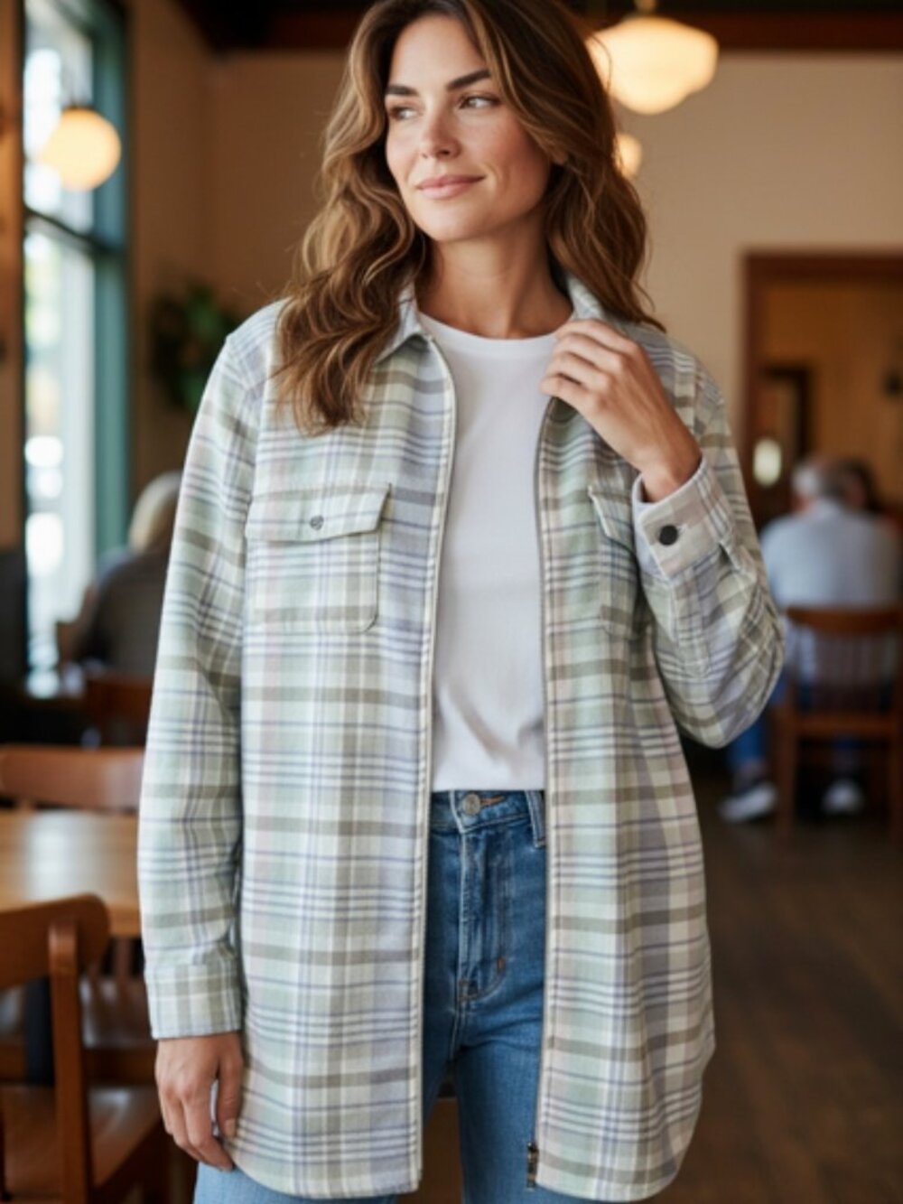 CHAPS Women's Pastel Plaid Zip Jacket